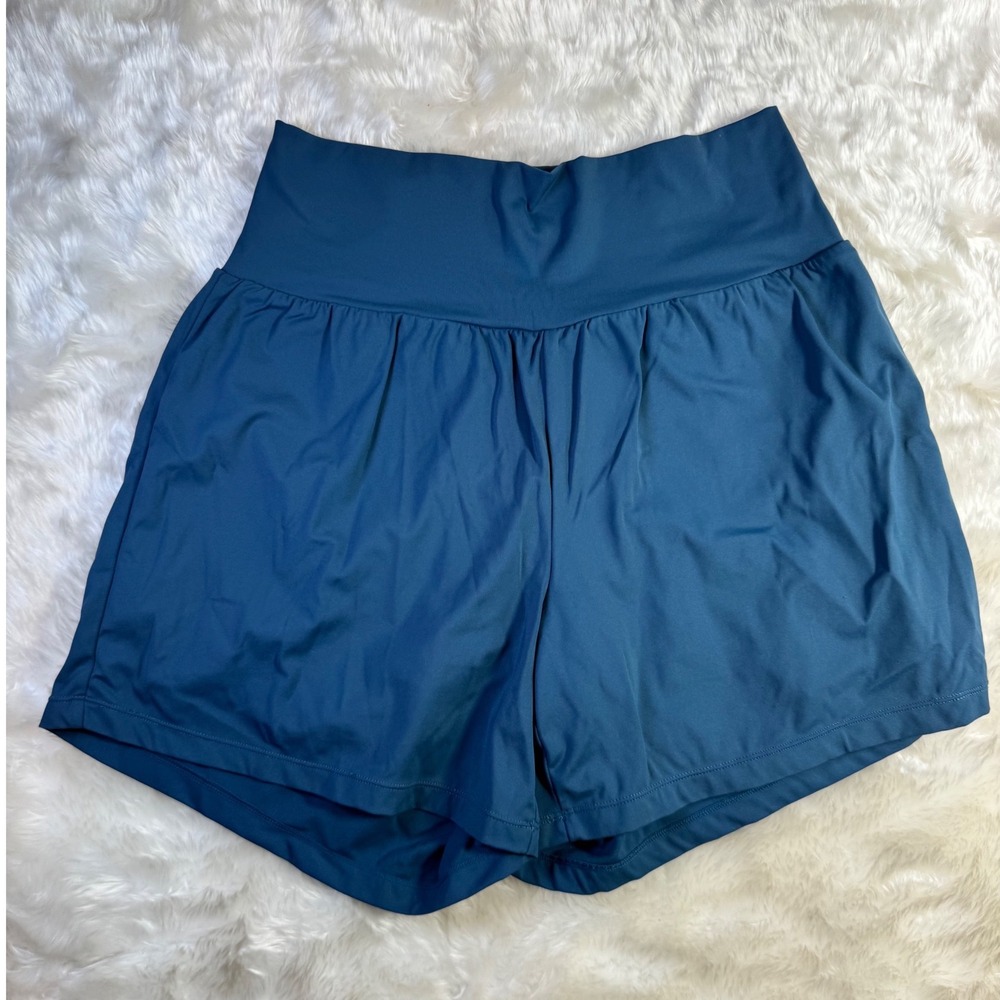 Halara Women Large Blue Flowy 2-in-1 Workout Shorts High Rise Built-in Liner L